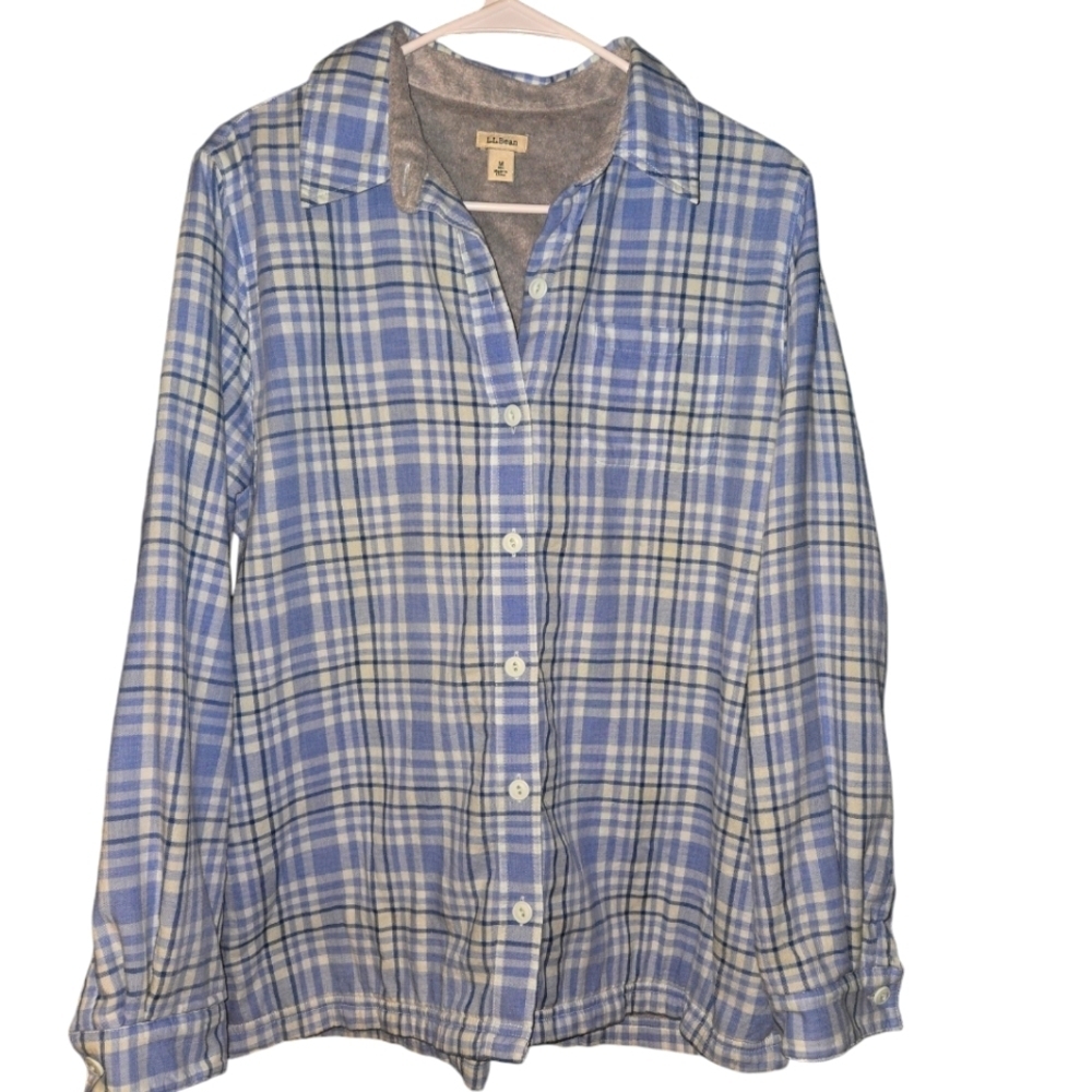 Women's LL Bean Blue Button Down Plaid‎ Jacket, Size Medium
